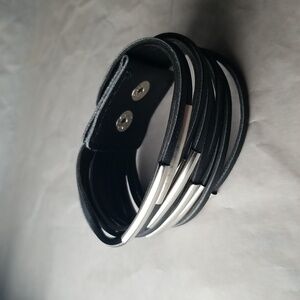 Multi-strand Leather Bracelet With Metal Accents